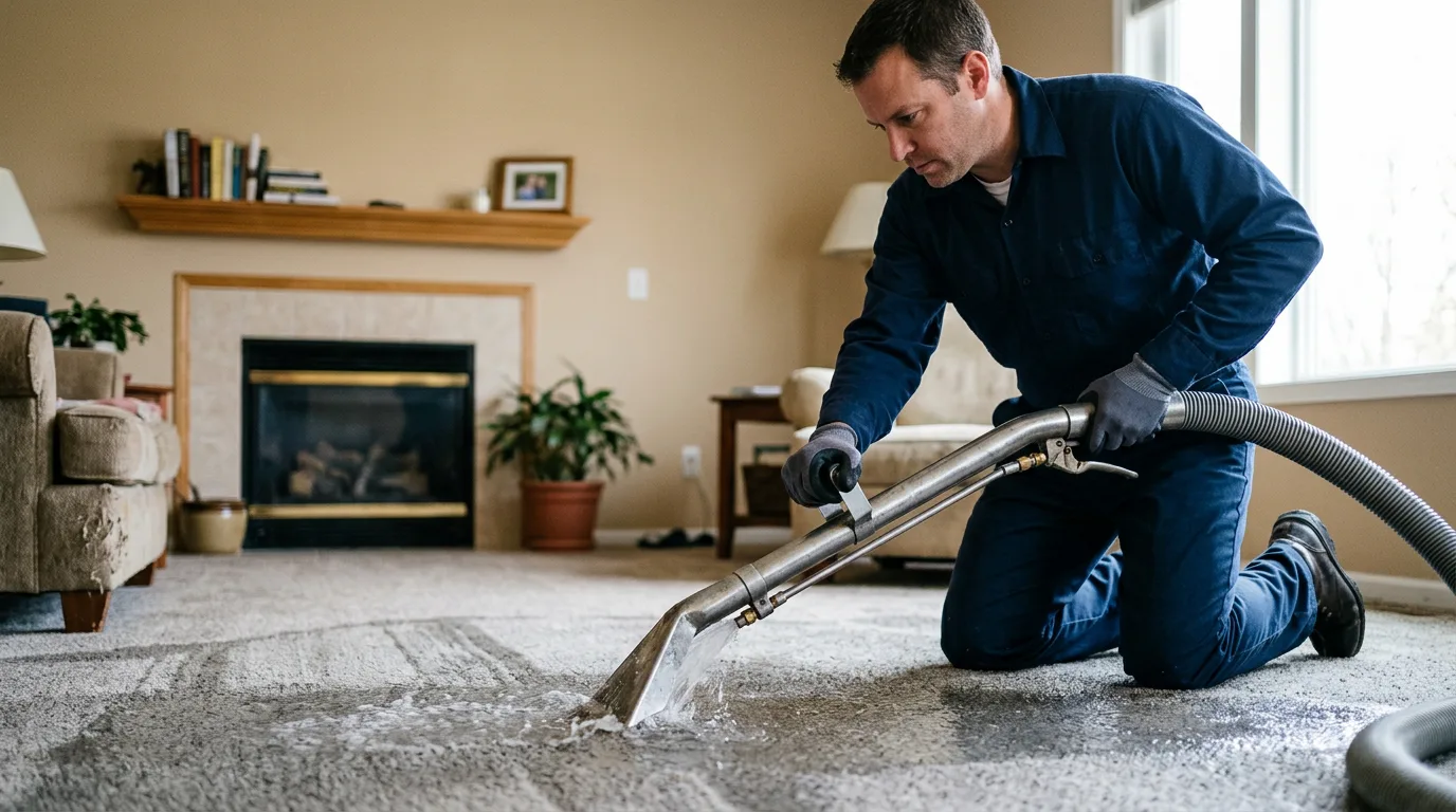 Water damage restoration technician working near Cuba, KS